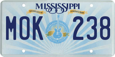 MS license plate MOK238