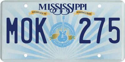 MS license plate MOK275