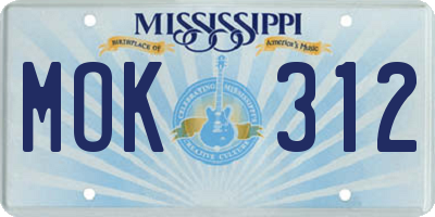 MS license plate MOK312