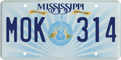 MS license plate MOK314