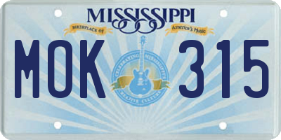 MS license plate MOK315