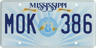 MS license plate MOK386