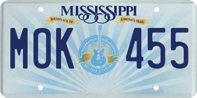 MS license plate MOK455