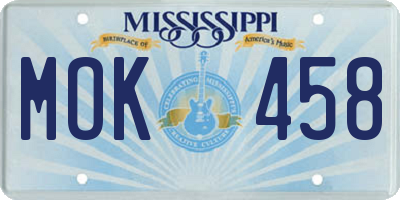 MS license plate MOK458