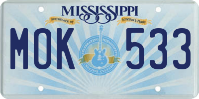 MS license plate MOK533