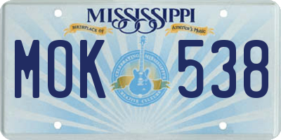 MS license plate MOK538