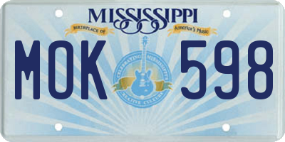 MS license plate MOK598