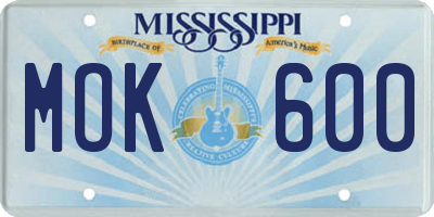 MS license plate MOK600