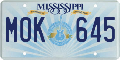MS license plate MOK645