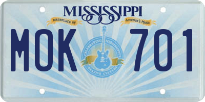 MS license plate MOK701