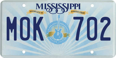 MS license plate MOK702