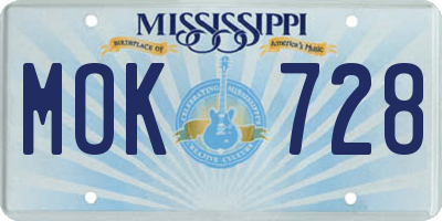 MS license plate MOK728