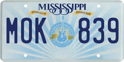 MS license plate MOK839