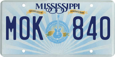 MS license plate MOK840