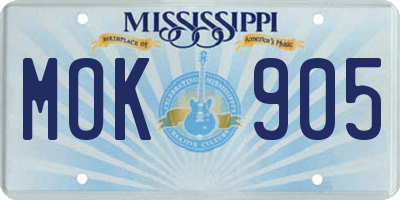 MS license plate MOK905
