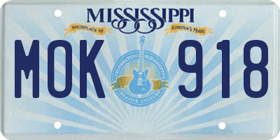 MS license plate MOK918