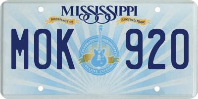 MS license plate MOK920