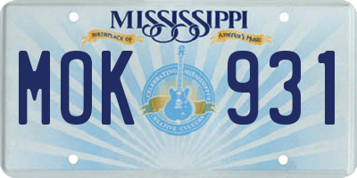 MS license plate MOK931
