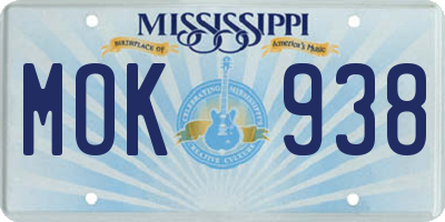 MS license plate MOK938