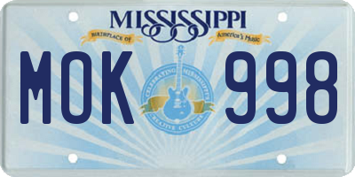 MS license plate MOK998