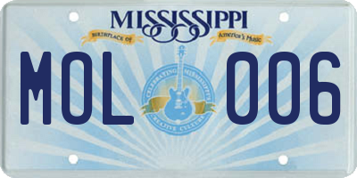 MS license plate MOL006