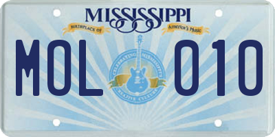 MS license plate MOL010