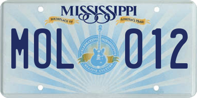 MS license plate MOL012