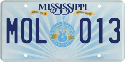 MS license plate MOL013