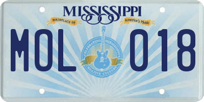 MS license plate MOL018