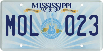 MS license plate MOL023