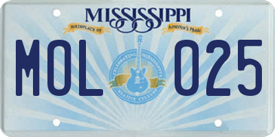 MS license plate MOL025
