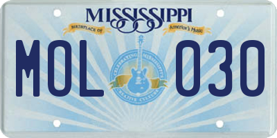 MS license plate MOL030