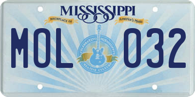 MS license plate MOL032