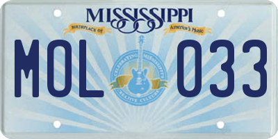 MS license plate MOL033