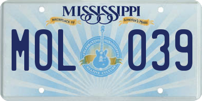 MS license plate MOL039