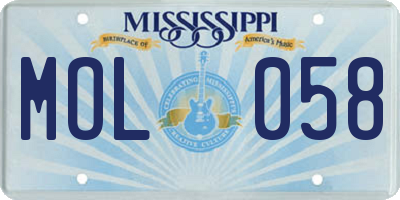 MS license plate MOL058