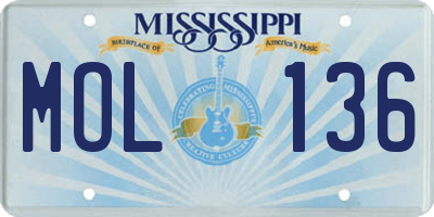 MS license plate MOL136