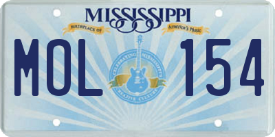 MS license plate MOL154