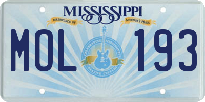 MS license plate MOL193