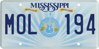 MS license plate MOL194
