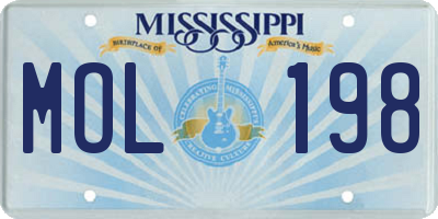 MS license plate MOL198