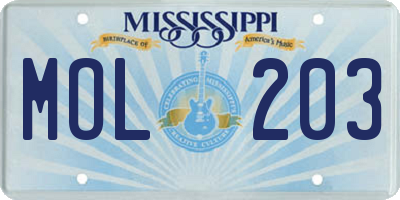 MS license plate MOL203