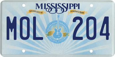 MS license plate MOL204