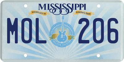 MS license plate MOL206