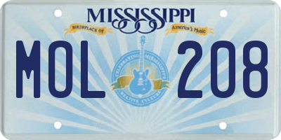 MS license plate MOL208