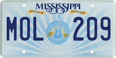 MS license plate MOL209