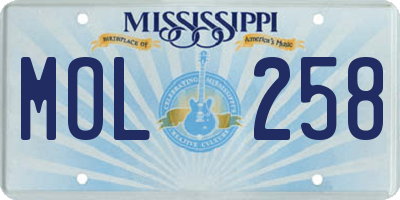 MS license plate MOL258