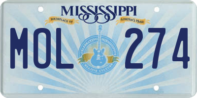 MS license plate MOL274