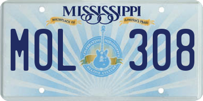 MS license plate MOL308