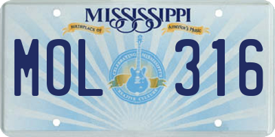 MS license plate MOL316